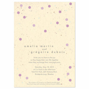 These eco-friendly Polka Dots Plantable Wedding Invitations are printed on seed paper.
