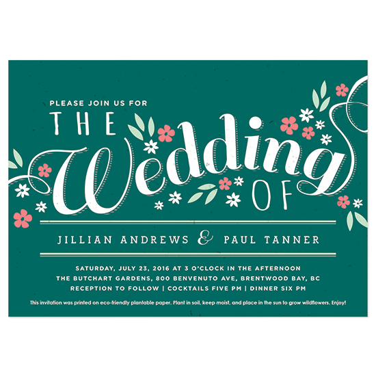 Grow beautiful wildflowers with these Secret Garden Plantable Wedding Invitations.
