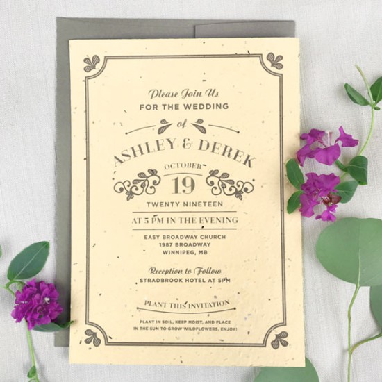 Charming and unique, the Vintage Plantable Wedding Invitations are a timeless choice that will give all your guests wildflowers to plant and grow.
