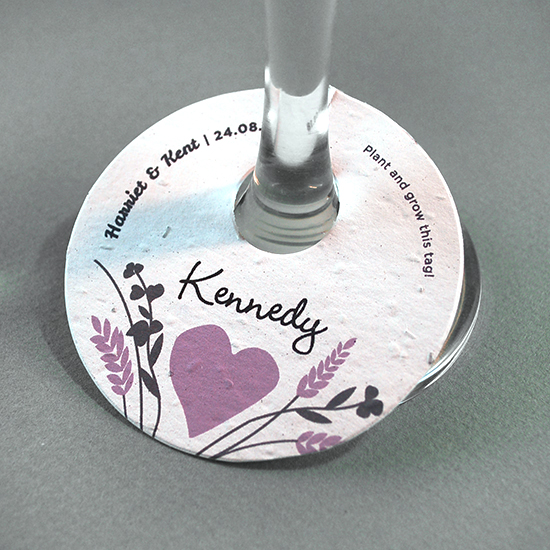 Made with recycled materials and embedded with wildflower seeds, these Prairie Love Plantable Wine Glass Tags include planting instructions on the back so guests can take them home to grow a blooming memento of your rustic country wedding.