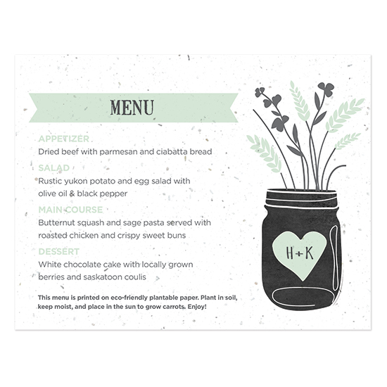 These Prairie Love Seed Paper Menu Cards are an environmentally friendly way to give your guests vegetables.