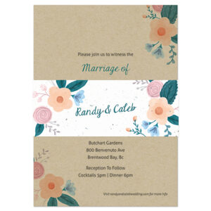 These Rustic Floral Kraft Paper Wedding Invitations With Seed Paper Band are adorned with floral charm!