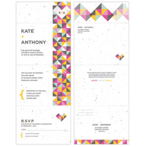 These Geometric Seal and Send Wedding Invitations are colorful, fun and eco-friendly too!