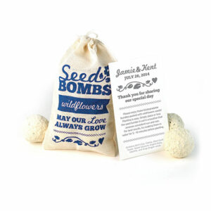 Wildflower Seed Bomb Wedding Favors contain 3 plantable bundles packed with seeds for your guests to plant and grow.