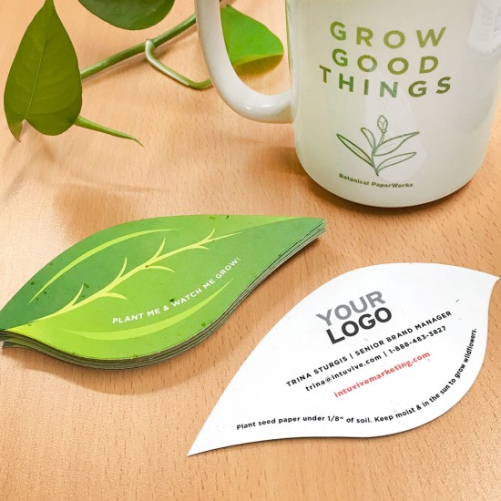 Break the norm and make an impact with these unique Leaf Shape Seed Paper Business Cards that were made to send a green message that is both fresh and professional.