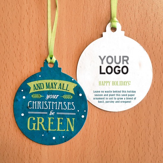 Encourage clients and colleagues to have a GREEN Christmas and promote your corporate sustainability with these charming All Your Christmases Seed Paper Ball Ornaments.