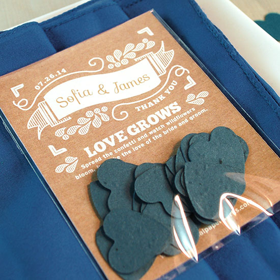 Grow wildflowers with these Canvas Heart Confetti Seed Paper Wedding Favors.