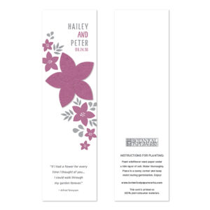 Guests can take these Floral Bookmark Seed Paper Wedding Favors home to plant the seed paper to grow blooming wildflowers.
