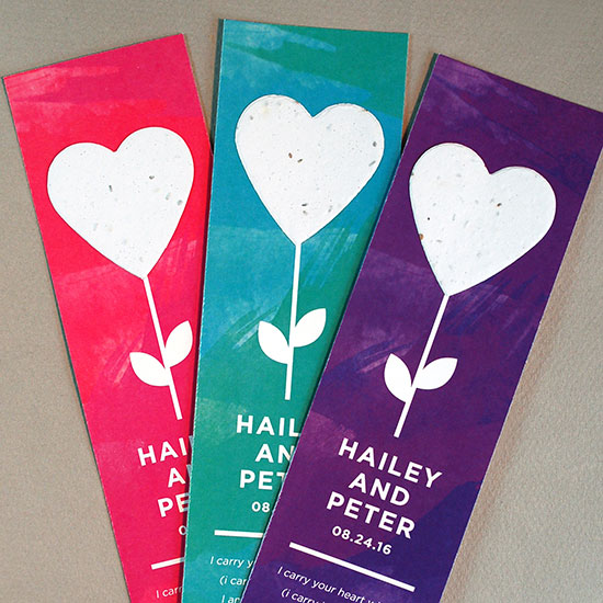 These Flourishing Heart Bookmark Seed Paper Wedding Favors are both eco-friendly and functional!