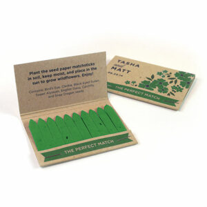 These Rustic Wildflower Seed Paper Matchbook Seed Paper Wedding Favors contain 20 sticks of eco-friendly wildflower seed paper.