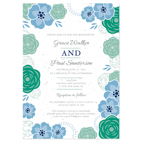 These Bloom Seed Paper Wedding Invitations are printed on eco-friendly seed paper.