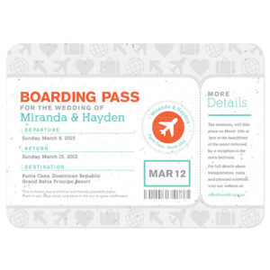 Boarding Pass Seed Paper Wedding Invitations are printed on eco-friendly seed paper.