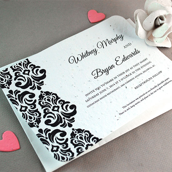 Elegant, eco-friendly and timeless, these Classic Damask Plantable Wedding Invitations are the perfect choice for a classy wedding.