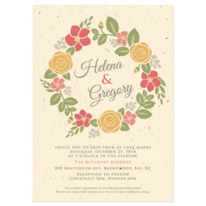 Your guests can plant these Floral Wreath Seasons Seed Paper Wedding Invitations to grow their own bounty of flowers.