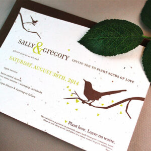 Beautiful birds make these eco-friendly seed paper wedding invitations a classic choice for all types of wedding styles.