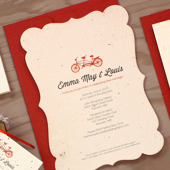 Eco-friendly with a timeless charm, these Plantable Tandem Bicycle Wedding Invitations are the perfect addition to you vintage style wedding.