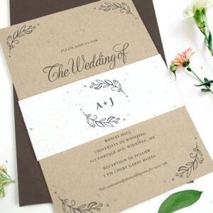 These eco-friendly Kraft Paper Wedding Invitations With Seed Paper Band are good for the planet, stylish and ideal for a variety of wedding styles.