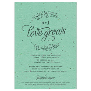 These delicate and elegant Seeds of Love Plantable Wedding Invitations are embedded with wildflower seeds so your guests can plant them and watch your love grow.