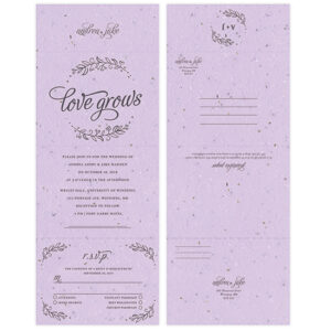 These Seeds of Love Seal and Send Wedding Invitations are embedded with real flower petals, the petalled paper option has a romantic and handmade quality that is both romantic and elegant.