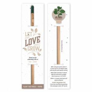 Let love grow with these plantable pencil wedding favors with personalized seed paper sleeves!