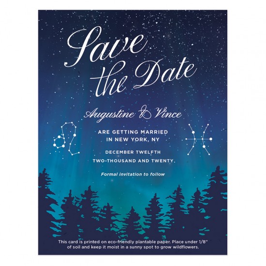 Save the date and celebrate how your love was written in the stars with these beautiful seed paper cards.