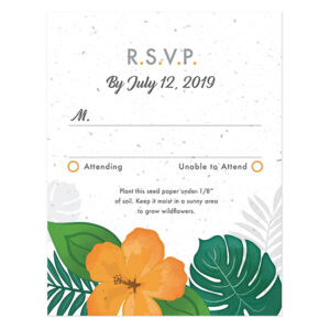 Designed to match the Tropical Blooms Plantable Wedding Invitations, these vibrant reply cards will collect your responses for your destination wedding and will also grow a whole garden of wildflowers!