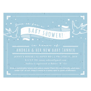 These Whimsical Seed Paper Baby Shower Invitations are printed on eco-friendly seed paper that actually grows.