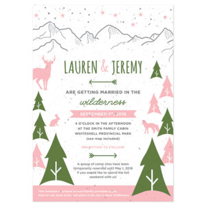These Wilderness Plantable Wedding Invitations have charming woodsy touches and are printed on eco-friendly seed paper.