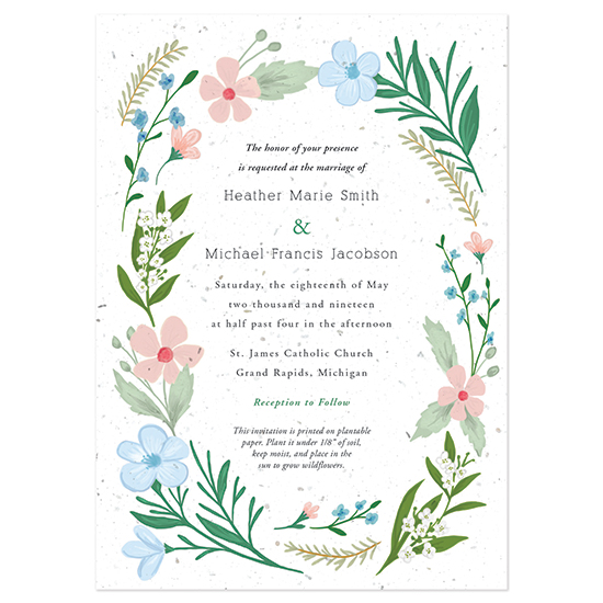 These illustrated Wildflower Plantable Wedding Invitations are the perfect touch for a garden style, park or prairie wedding.