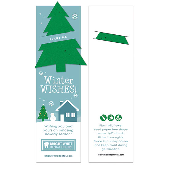 Recipients can use these Winter Wishes Holiday Bookmarks with Slot to mark their page and plant the tree shape to grow wildflowers.