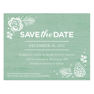 These Winter Wonderland Plantable Save The Date Cards are created with biodegradable materials, your wedding guests will be able to plant the seed paper to grow wildflowers as they await your winter wedding.