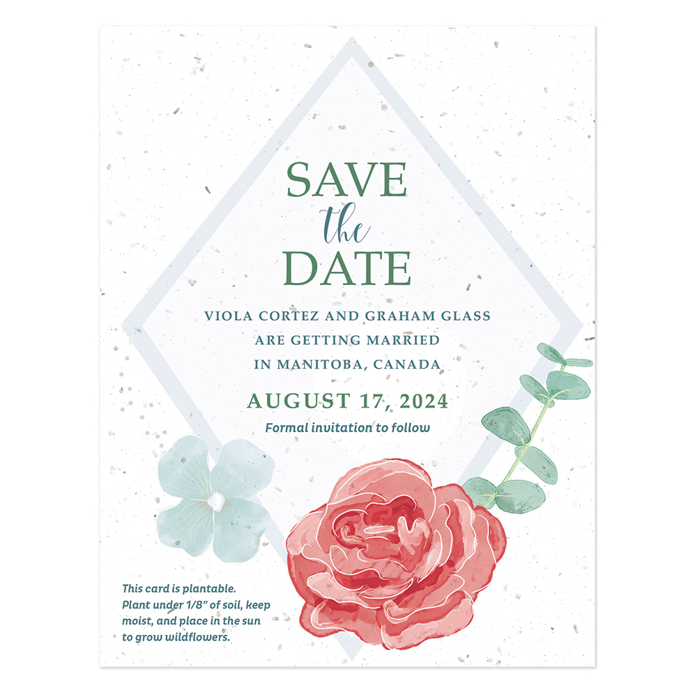 Floral save-the-date design on seed paper.