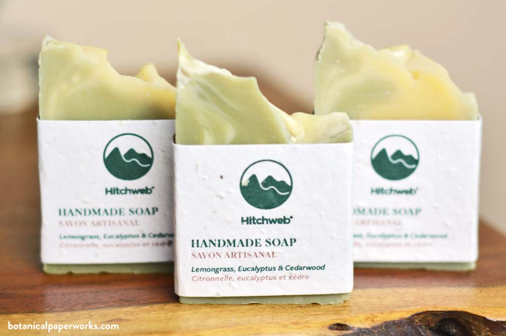 Hitchweb handmade promotional soaps wrapped in plantable seed paper