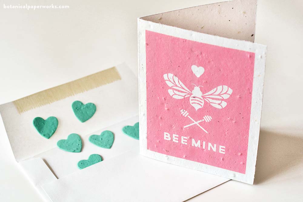 seed paper heart confetti from Botanical PaperWorks added to a valentines day card printed on seed paper
