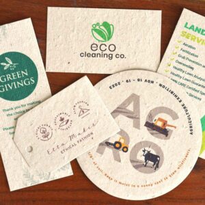 Examples of printed designs on Eco Natural Seed Paper that grows.