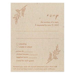 Seed paper reply cards with line art of wild grass stems in a light brown color