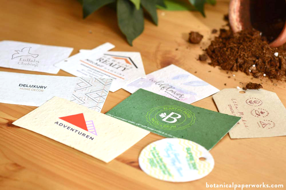 seed paper business cards and hang tags from Botanical PaperWorks
