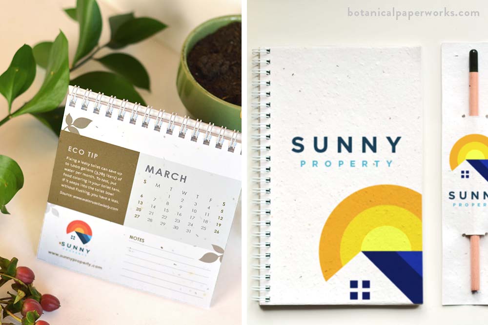 seed paper corporate gifts from Botanical PaperWorks including herb seed paper calendars, wildflower seed paper journals and plantable pencils.