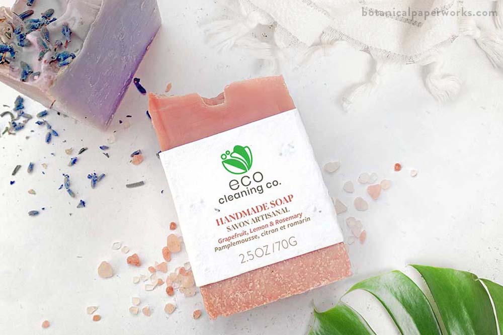 custom-branded grapefruit handmade soaps wrapped in recycled paper materials for summer promotional products
