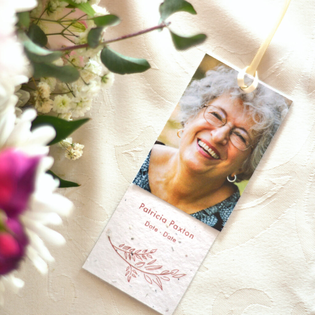 memorial seed paper bookmark with a keepsake photograph