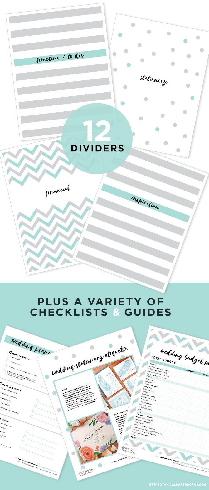 Printable Wedding Planner Planning Kit and Checklists with Personalised Cover 