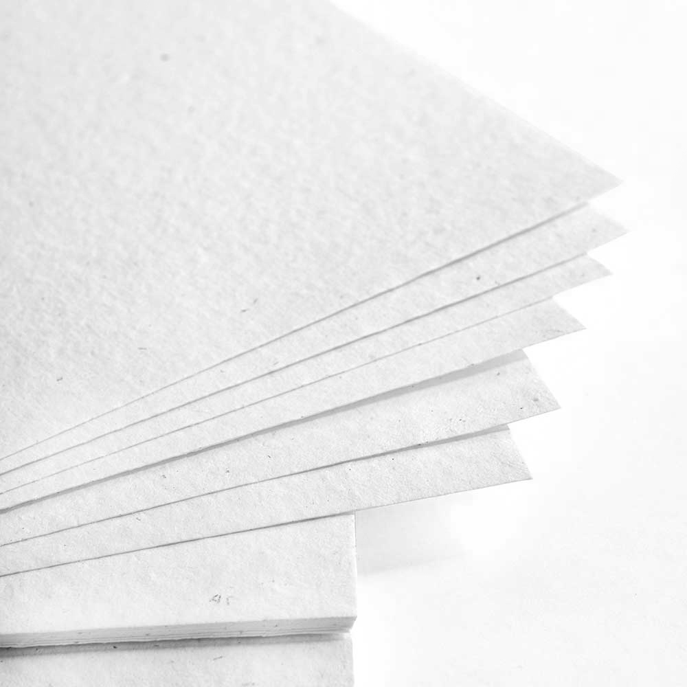 Stack of trimmed 11 x 17 white handmade paper