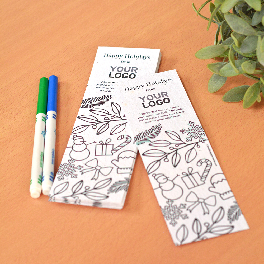 Festive holiday coloring plantable seed paper bookmark