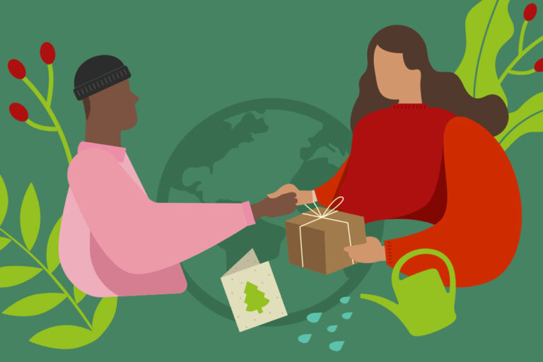 Illustration communicating eco-friendly corporate gift giving.