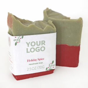 Bar of Holiday Spice handmade promotional soaps with label showing where your logo goes