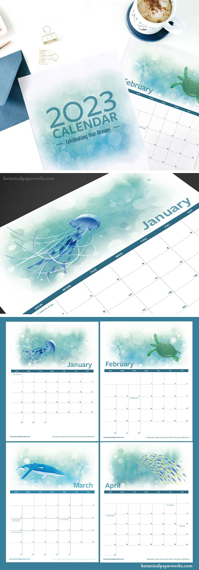 free printable 2022 calendars with ocean animals