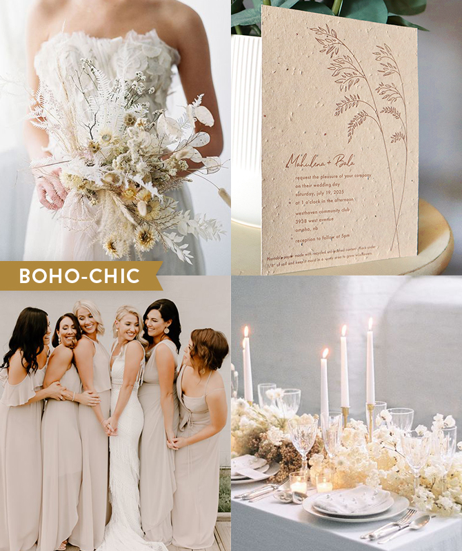 boho chic winter wedding inspiration with plantable seed paper wedding invitations