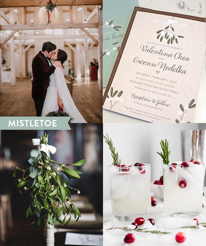 mistletoe winter wedding inspiration with plantable seed paper wedding invitations