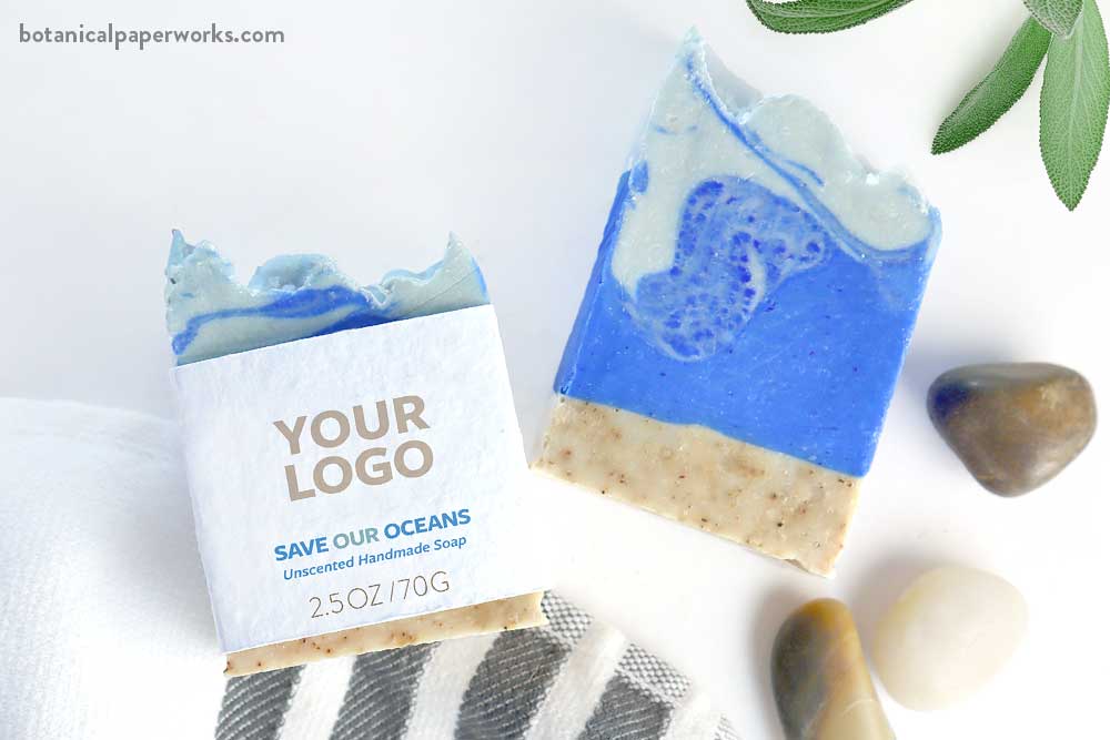 Handmade ocean soap that raises money for Oceans featuring YOUR LOGO added to the front of the label.