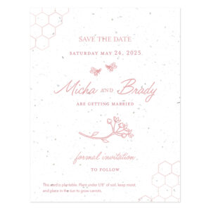 Seed paper save the date featuring two honey bees